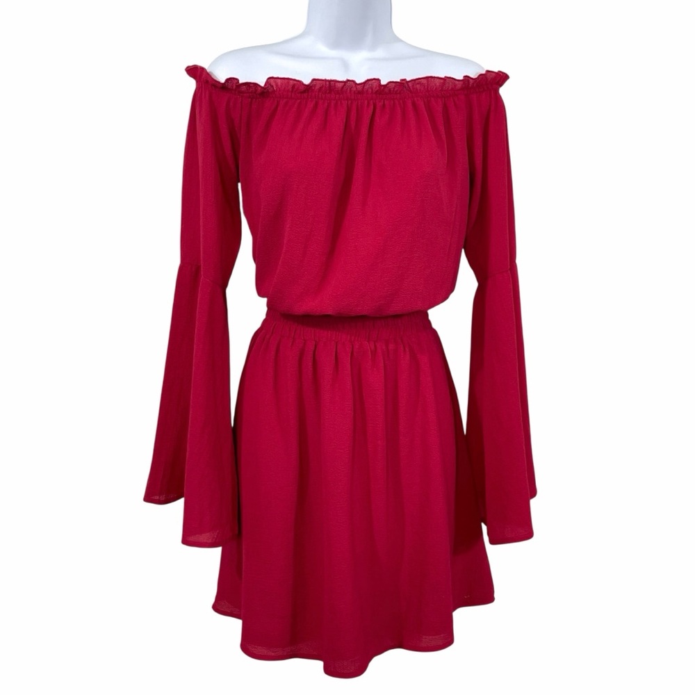 NWT NA-KD Gorgeous Red Off-Shoulder Bell Sleeves Dress